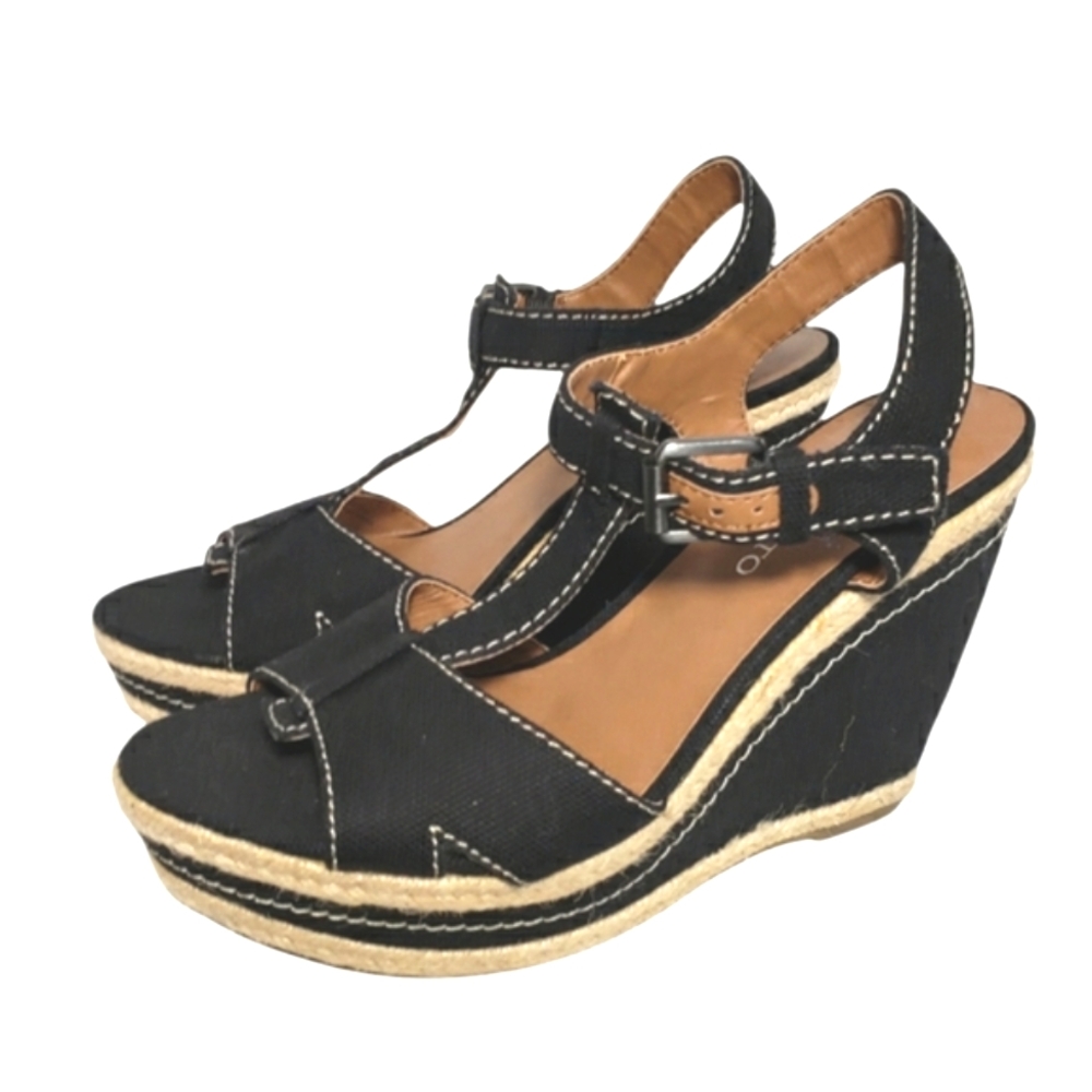 Franco Sarto Allison Black Espadrille Wedge Sandals Women's Size 8.5